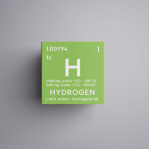 Symbol of Hydrogen with green background. Representing one of the hydrogen colors