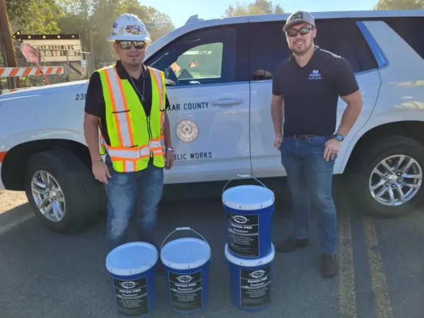 Team members from Bexar County, Road Recyclers and Modern Hydrogen collaborated to transform routine road repair into a sustainability demonstration. Suppliers.