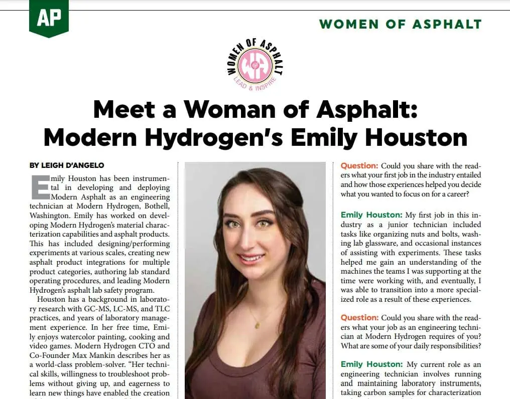 Emily Houston photo in the middle of the print version of women in asphalt january 2024 Asphalt Pro article